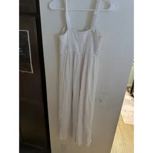 Japan Cream Crochet Knit Bodice Maxi Dress Sleeveless Boho Summer Smocked Back M thumbnail 4