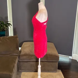 Women’s Sequined One Shoulder Short Pink Party or Prom Dress Size 4 thumbnail 3