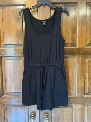 Athleta Balance Sleeveless Romper‎ S Small Black Nirvana Knit Drawstring Pockets thumbnail 2