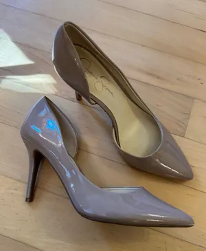 Jessica Simpson Nude Patent d'Orsay Pointed Toe Stiletto Heels Pumps Size 9 thumbnail 1