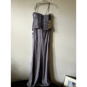 Oh Polly Miravie Embellished Cowl-Neck Ruffled Gown Dress in Lilac Purple 8 New thumbnail 6