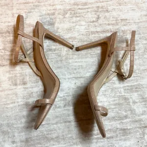 Sam Edelman Women’s 9 Tan Nude Croc Print Ankle Strap Round Toe High Heels thumbnail 3