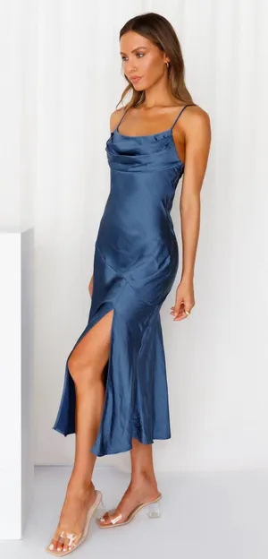 Hello Molly LYCHEE MARTINI SATIN MIDI DRESS NAVY thumbnail 7