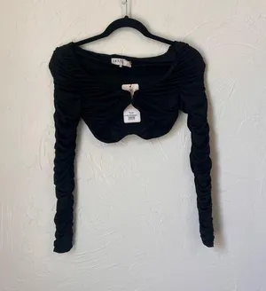 NWT House of CB Yili long sleeve black crop top size XS thumbnail 4