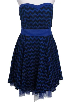 Minuet Blue Black Formal Mini Dress NWT Size Medium Blue Strapless Prom Dress thumbnail 1