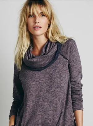 Free People Beach Cocoon Sweater Top Cowl Neck Heathered‎ Long Sleeve Pullover M thumbnail 1