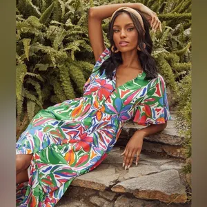 Sugarlips colorful maxi dress Paradise Falls Button Down Flutter sleeve tropical thumbnail 14