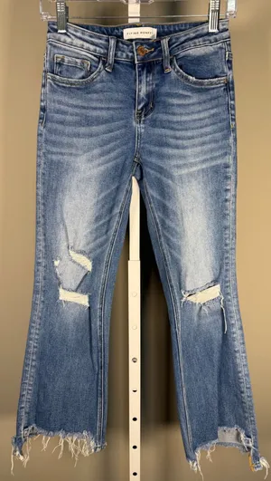 Flying Monkey Distressed Raw Hem Cropped Flare Jeans Size 25 thumbnail 1