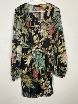 Miss Avenue Black Floral Long Sleeve Midi Shirt Dress Size M thumbnail 3