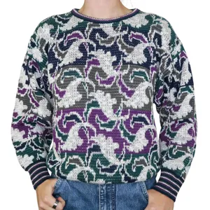 Vintage 80’s Abstract Purple and Green Sweater thumbnail 1