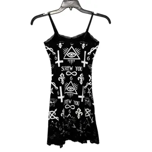 Rat Baby Womens Black Occult‎ Graphic Lace Trim Slip Mini Dress Small thumbnail 6