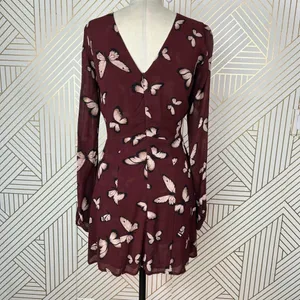 Reformation Butterfly Print Long Sleeve Mini Dress Maroon Red Size‎ 2 thumbnail 6