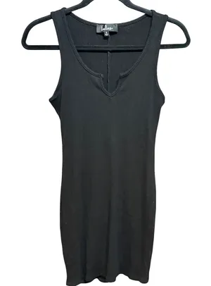 Lulus Black Ribbed‎ Notched Scoop Neck Bodycon Mini Dress Small thumbnail 1