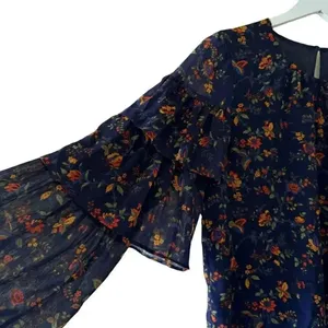 Madewell Blue Floral Ruffle Sleeve in Climbing Vine Blouse Shirt Top SZ S #2214 thumbnail 4