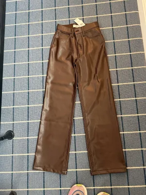Chocolate Brown Abercrombie Vegan Leather Pants thumbnail 3