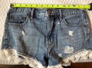 Free People Lace Trim Denim Shorts thumbnail 4