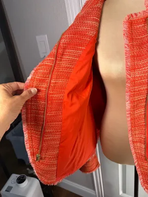 Chico's Orange Tweed Fringe Asymmetrical Zip Moto Jacket Size 3 XL thumbnail 4