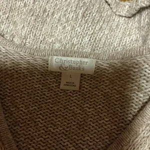 Y2K Christopher & Banks Oatmeal Zip Cardigan L Ramie Cotton Knit Sweater thumbnail 2