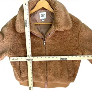 Tiger Mist Women’s Tan Brown Teddy Plush Cropped Bomber Jacket Pockets‎ Zip XS thumbnail 5
