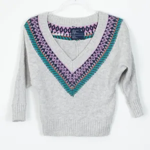 American Eagle Womens Gray Fair‎ Isle V-Neck Dolman Wool Blend Sweater Size XS thumbnail 1