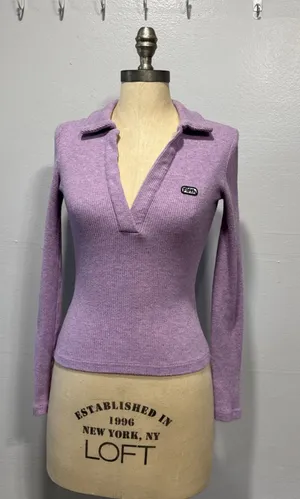 The Fifth Label Womens Ribbed Knit Top Collared Deep V Neck Long Sleeve Size 4 thumbnail 1