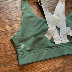 Fabletics Paige Low Impact Sports Bra Green Silver Strappy Back Sz Large thumbnail 10