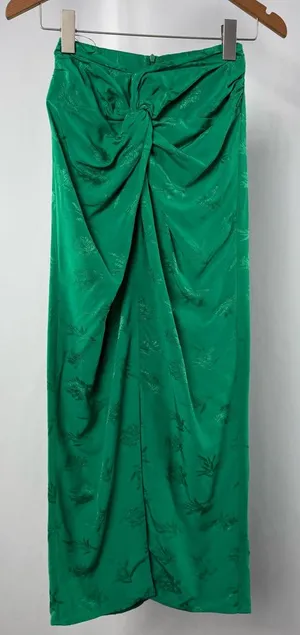 NWT Zara Vibrant‎ Green Knot Front Midi Skirt Size XS thumbnail 1