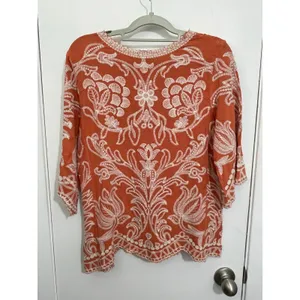 Solitaire Blouse XL Orange Floral Embroidered 3/4 Sleeve Cottage Core Boho thumbnail 4