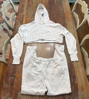 JOAH BROWN Pearl Grey French Terry Lounge Set Cropped Hoodie Joggers thumbnail 1