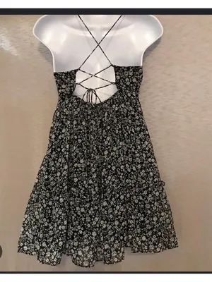 Abercrombie & Fitch XS Open Back slip Black white Sundress Ditsy Floral Babydoll thumbnail 8
