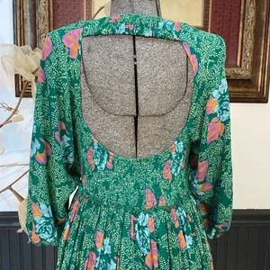 Free People Endless Summer Picnic Emerald Green Floral Boho Mini Dress - Sz S 🧡🎀 thumbnail 9