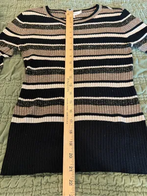 FRAME Metallic Stripe Ribbed Sweater XS Gold Multi Black Wool Blend Crewneck Y2K thumbnail 8