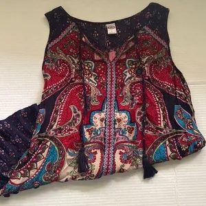 Bila sleeveless multicolored paisley floral boho tunic tank, size large thumbnail 1