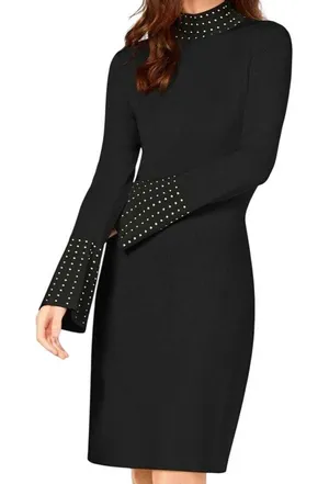 Calvin Klein Womens Small Black Studded Knit Dress Stretch Rayon Nylon‎ Timeless thumbnail 1