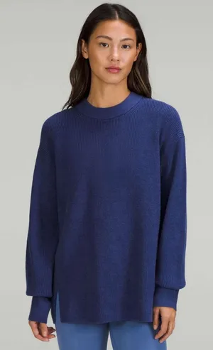 Lululemon Sweater Size XL Merino Wool-Blend Ribbed Crewneck Heathered Blue Thick thumbnail 1