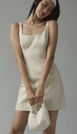 Maeve Anthropologie 90s Faux Leather Cream Mini Tank Dress Classic Minimalist thumbnail 1