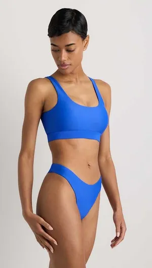 New Quince Italian V-Cut High-Rise Bikini Bottom in Electric Blue Size Small thumbnail 1