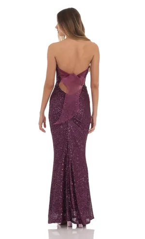 Lucy in the Sky Sequin Strapless Maxi Dress in Purple thumbnail 2