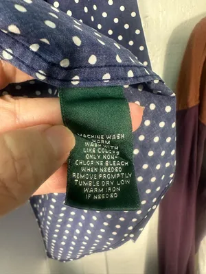 Lauren Ralph Lauren Blue and White Polka Dot Top Size Large EUC thumbnail 5