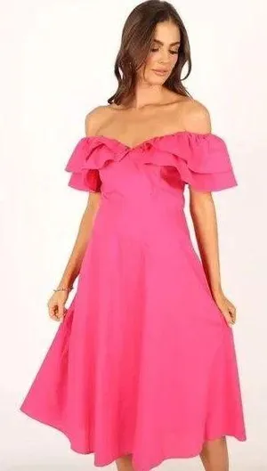 Petal & Pup Cabo Magenta Frill Sleeve Midi Dress M thumbnail 1