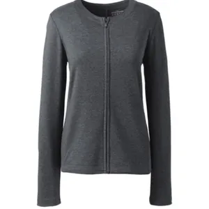 Lands End gray Cotten blend Zip Crew Cardigan loungewear basic minimalist active thumbnail 2