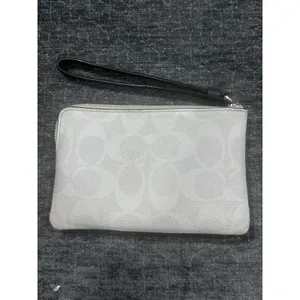 Coach New York Chalk Cream Black Leather Stripe Wristlet Zip Pouch thumbnail 2