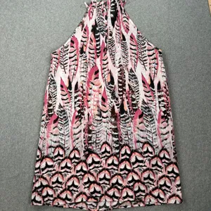 Pants Store Pink Feather Peacock Print Mini Dress Size Medium High Neck Halter thumbnail 8