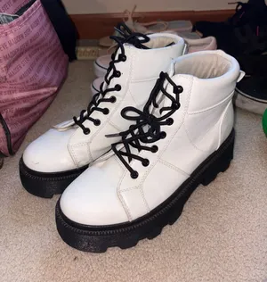Forever 21 White Lace-Up Platform Combat Boots with Black Soles thumbnail 1