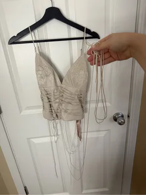 House of CB Antonella Off White Vegan Leather Corset L thumbnail 5
