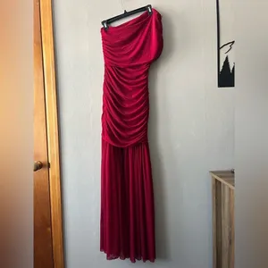Red One Shoulder Ruched Bodycon Maxi Dress Size Large thumbnail 8