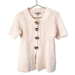 Classiques Entier Size Small Cream Mohair Wool Cable Knit Short Sleeve Button‎ thumbnail 1