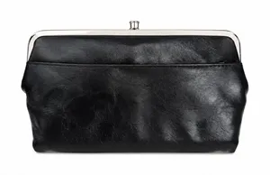 Kiss Lock Lauren Clutch Wallet Double Frame Black Vegan Faux Leather Iconic thumbnail 1