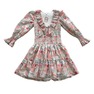 Vestique Sammie Dress Peach Green Floral Smocked Deep V-Neck Mini Small NEW thumbnail 13