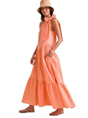 Altar'd State Gina Coral One Shoulder Tiered Maxi Dress Coastal Cottagecore XS thumbnail 2